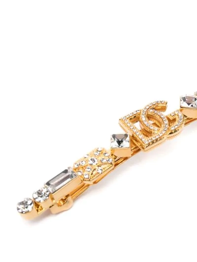 Shop Dolce & Gabbana Dg-logo Crystal-embellished Hairclip In Gold