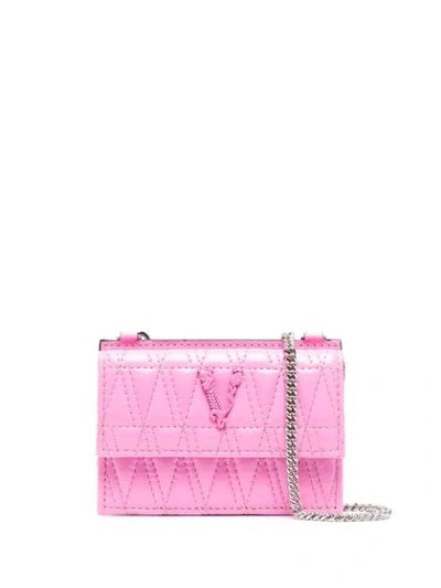 Shop Versace Virtus Quilted Wallet In Pink