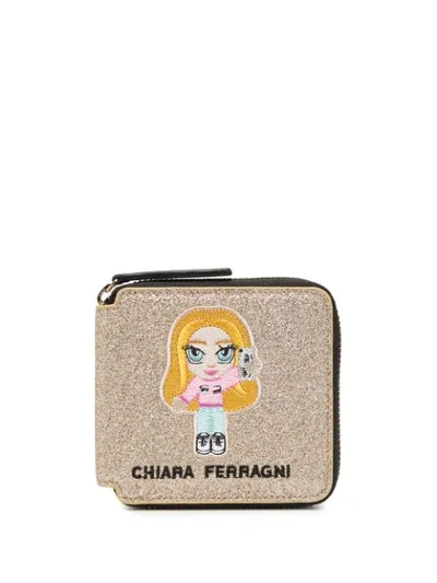 Shop Chiara Ferragni Embroidered Patch Detail Purse In Gold
