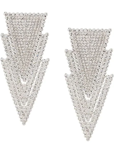 Shop Alessandra Rich Crystal-embellished Triangle-drop Earrings In Silver
