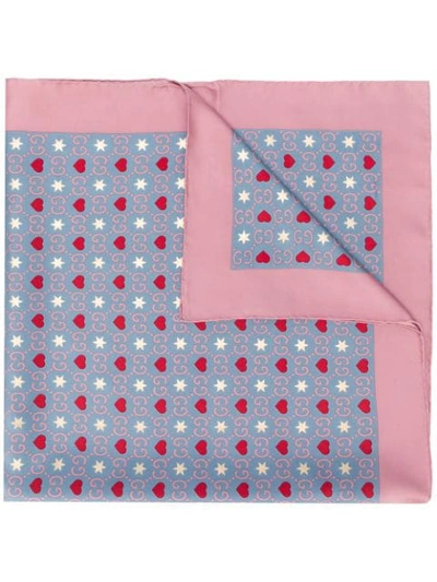 Shop Gucci Heart And Star Gg Print Scarf In Blue
