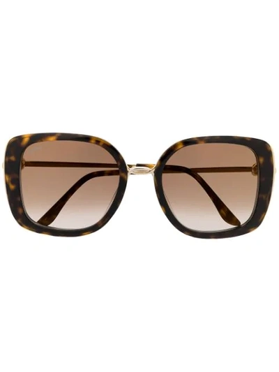 Shop Cartier Tortoiseshell Square Frame Sunglasses In Brown