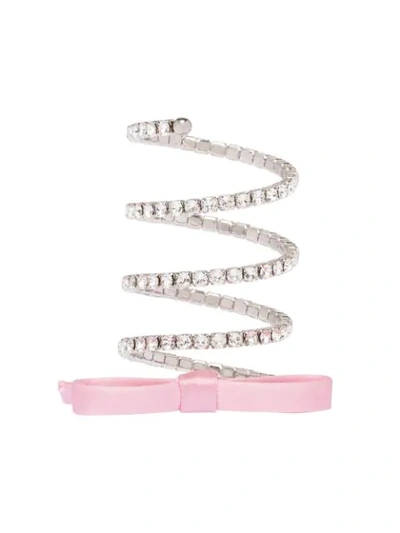 Shop Miu Miu Wrap-around Crystal Bow-detail Bracelet In Pink