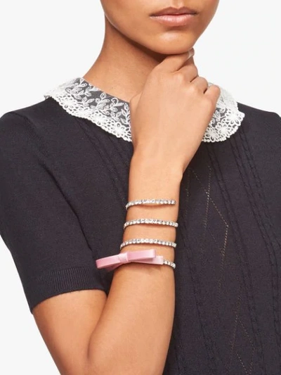 Shop Miu Miu Wrap-around Crystal Bow-detail Bracelet In Pink