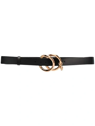 Shop Versace Double O-ring Leather Belt In Black