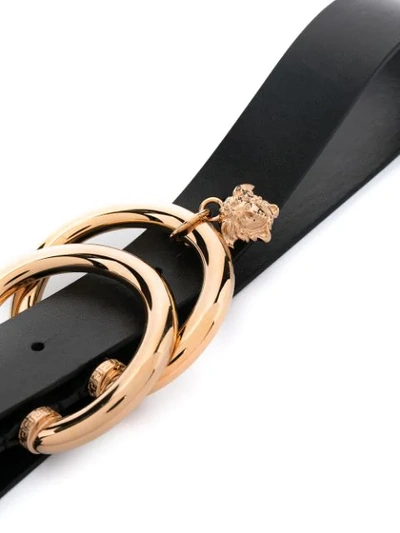 Shop Versace Double O-ring Leather Belt In Black