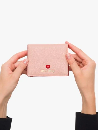 Shop Miu Miu Heart Appliqué Compact Wallet In Pink