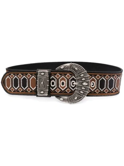 Shop Etro Embroidered Leather Belt In Black