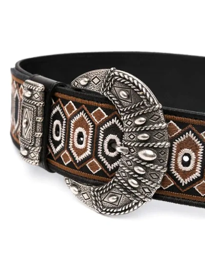 Shop Etro Embroidered Leather Belt In Black