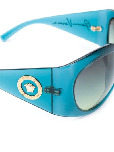 Shop Versace Oversized Logo Sunglasses In Blue
