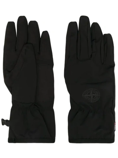 Shop Stone Island Logo-print Gloves In Black