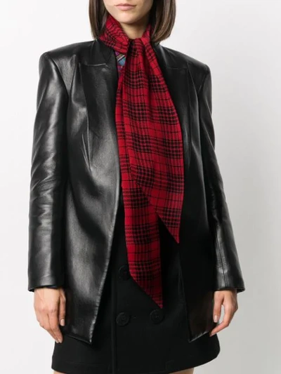 Shop Saint Laurent Check Silk Scarf In Red