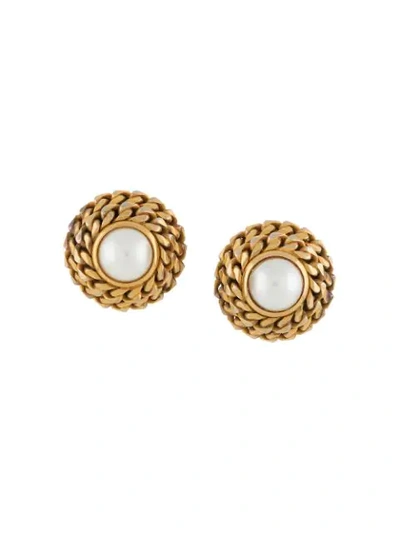 Pre-owned Celine  Pearl Detailing Earrings In Gold