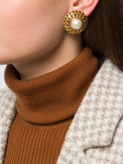 Pre-owned Celine  Pearl Detailing Earrings In Gold