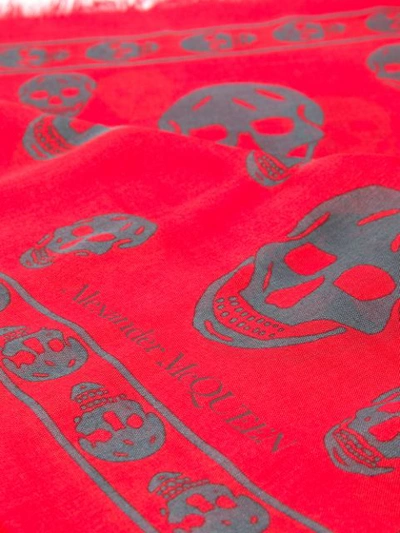 Shop Alexander Mcqueen Skull Print Frayed Scarf In Red