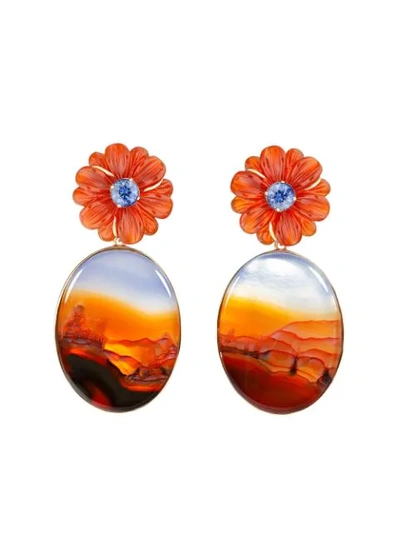 Shop Guita M 18kt Yellow Gold, Red Agate And Tanzanite Flower Earrings