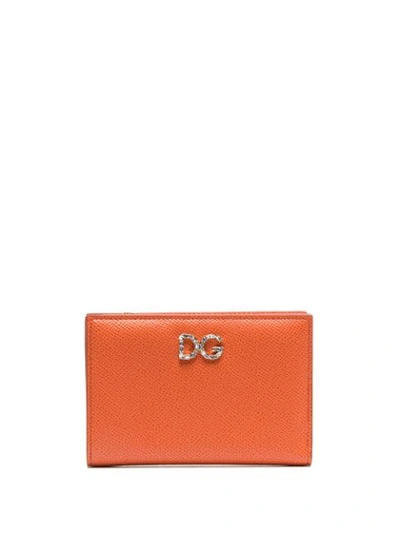 Shop Dolce & Gabbana Small Dauphine Rhinestone Wallet In Orange