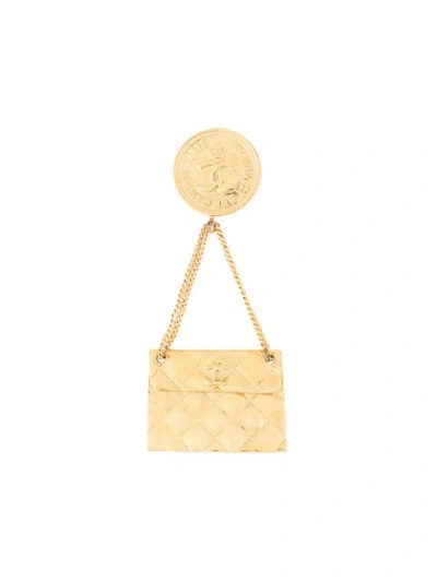 Pre-owned Chanel Quilted Bag Brooch In Gold