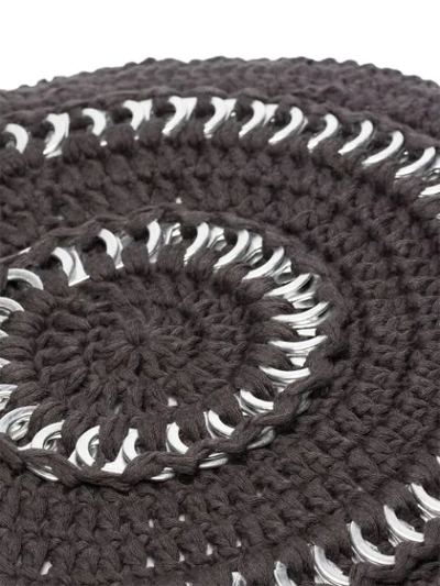 Shop Ganni Crochet-knit Cotton Beret In Grey