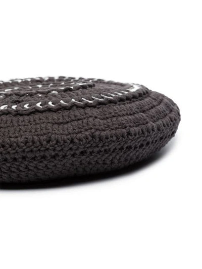 Shop Ganni Crochet-knit Cotton Beret In Grey