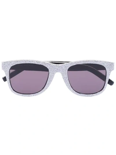 Saint Laurent Silver Glitter Square Sunglasses In Silver