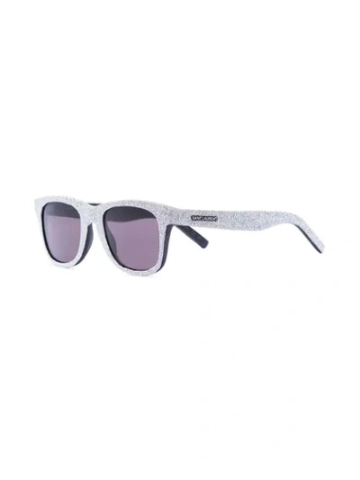 Saint Laurent Silver Glitter Square Sunglasses In Silver