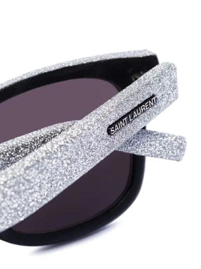 Shop Saint Laurent Glitter Square Sunglasses In Silver