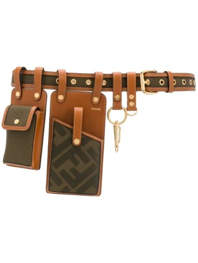 Shop Fendi Ff Motif Multi-accessory Belt In Brown