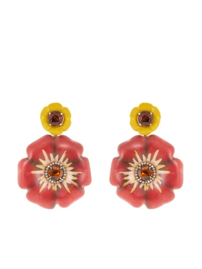 Shop Silvia Furmanovich 18kt Yellow Gold Diamond Sculptural Botanical Marquetry Flower Earrings In Ylwgold