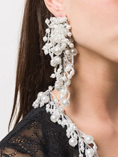 Shop Christopher Kane Long Pearl Cluster Earrings In White