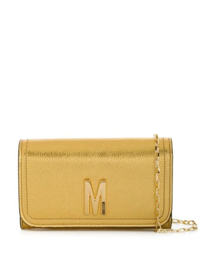 Shop Moschino M Logo Purse With Chain Detachable Strap In Gold