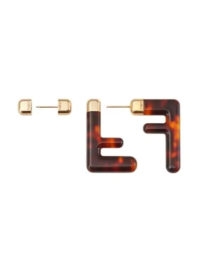 Shop Fendi Ff Motif Earrings In Brown