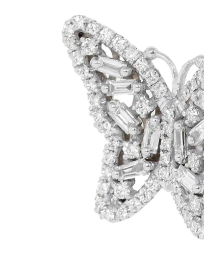Shop Suzanne Kalan 18kt White Gold Diamond Butterfly Ring In Silver