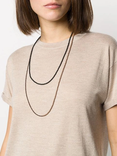 Shop Brunello Cucinelli Double Beaded Chain Necklace In Black