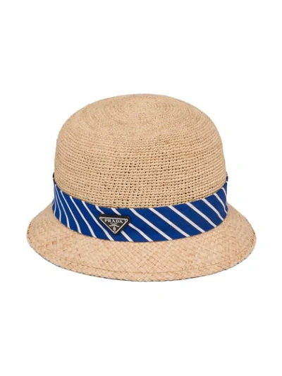 Shop Prada Woven Raffia Hat In Neutrals