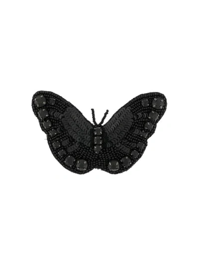 Shop Rochas Beaded Butterfly Brooch In Black