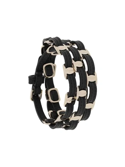 Shop Ferragamo Vara Triple-strap Buckle Bracelet In Black