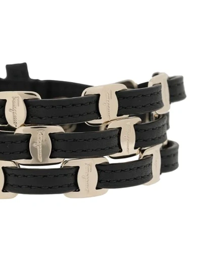 Shop Ferragamo Vara Triple-strap Buckle Bracelet In Black