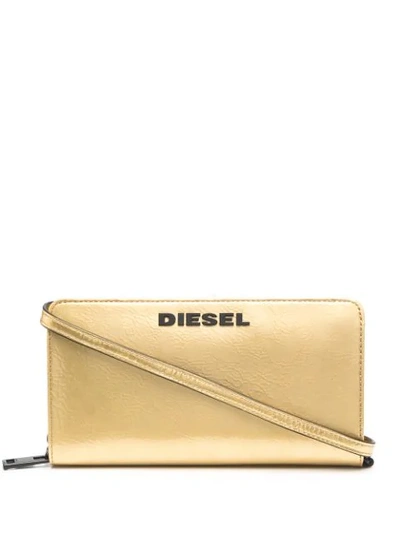 Shop Diesel Logo Plaque Wallet In Gold