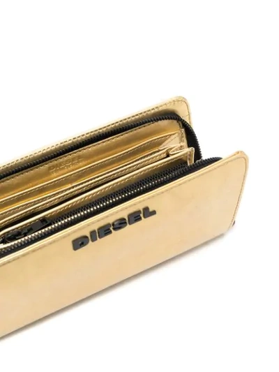 Shop Diesel Logo Plaque Wallet In Gold