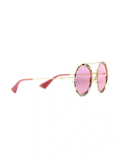 Shop Gucci Snakeskin-effect Round-frame Sunglasses In Gold