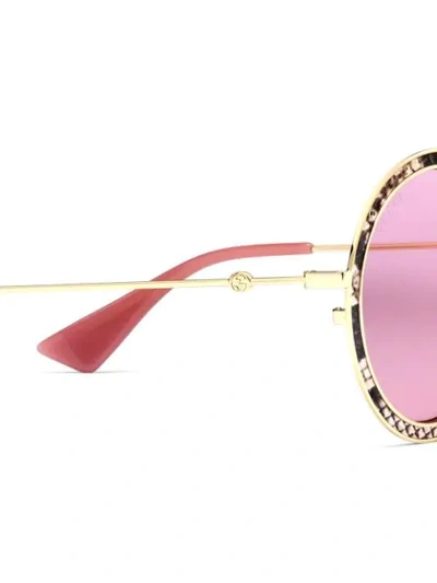 Shop Gucci Snakeskin-effect Round-frame Sunglasses In Gold