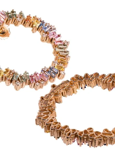 Suzanne Kalan 18k Rose Gold Rainbow Firework Sapphire Diamond Hoop Earrings In Rose Gold