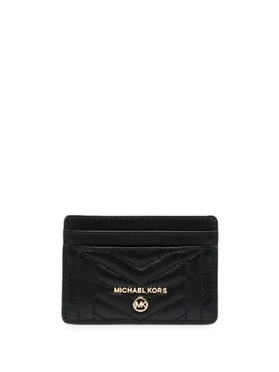 Shop Michael Michael Kors Quilted Leather Card Holder In Black