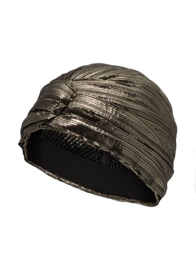 Shop Saint Laurent Metallic-effect Turban Hat In Black