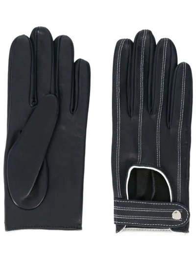 Shop Manokhi Contrast Stitching Driving Gloves In Blue