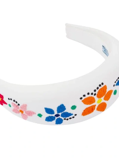 Shop Prada Floral-embroidered Headband In White