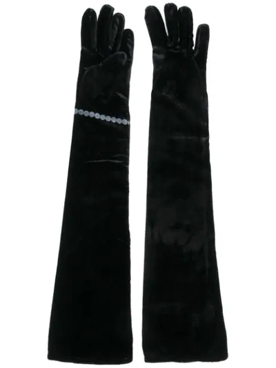 Shop Mm6 Maison Margiela Long Velvet Gloves In Black