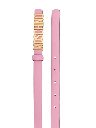 Shop Moschino Logo Leather Belt In Pink