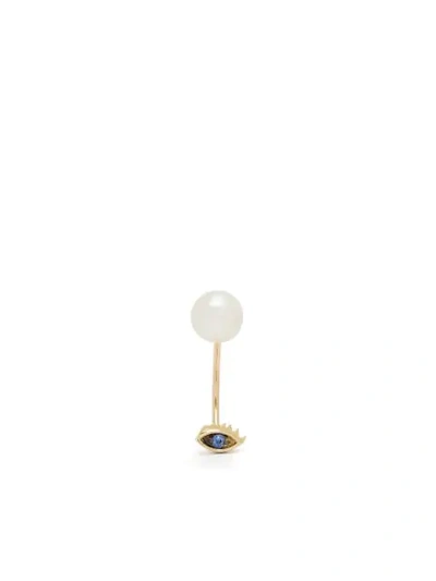 Shop Delfina Delettrez 18k Yellow Gold Sapphire Micro Eye Piercing Earring